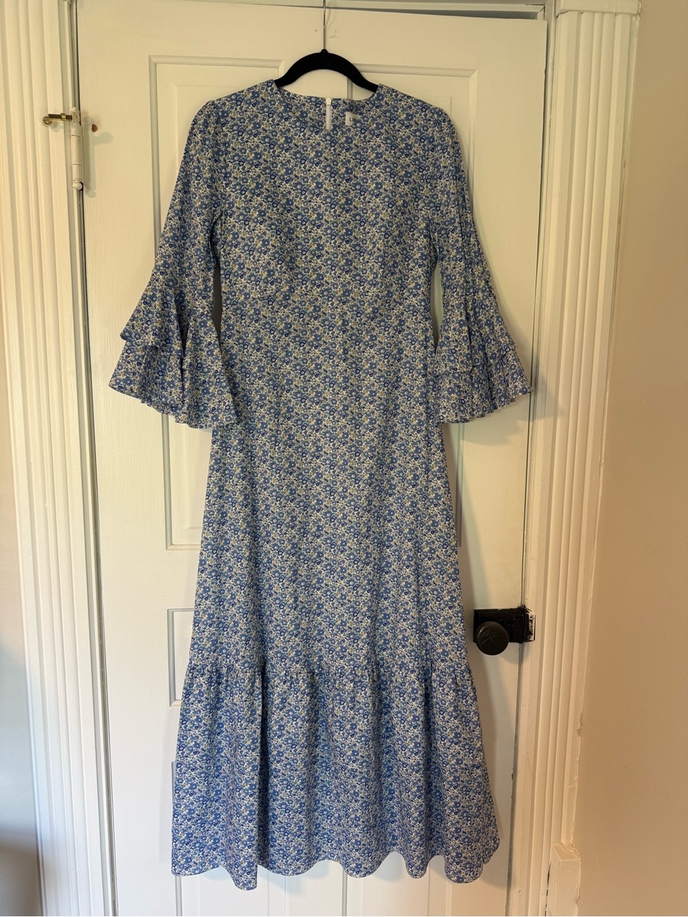 liberty Blue Floral Tiered Maxi Dress with Bell Sleeves